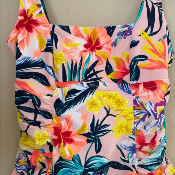 Old Navy Square Neck Pink and Yellow Floral One Piece Swimsuit - Picture 3 of 10